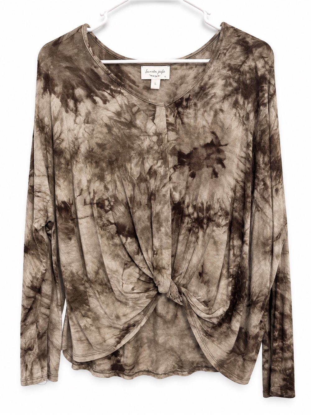 lavender field Brown Tie-Dye Long-Sleeve Knot Front Top